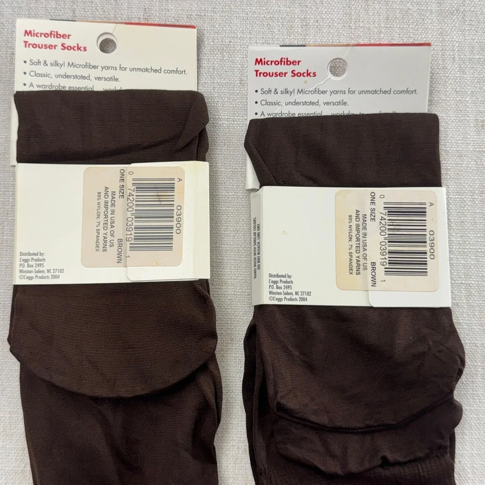 Vintage L’eggs Wear Brown Microfiber Trouser Socks 2 Pair NOS Made in USA